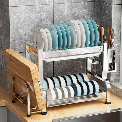 厨房置物架碗碟收纳架沥水架家用双层碗柜碗筷盒多功能放碗盘架子