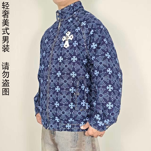 【日本冈山】轻奢风立领十字架刺绣贴皮牛仔外套夹克男女上衣夹克