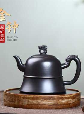 金钟 宜兴紫砂壶 原矿黑泥手工制作紫砂礼品茶壶茶具 一件代发