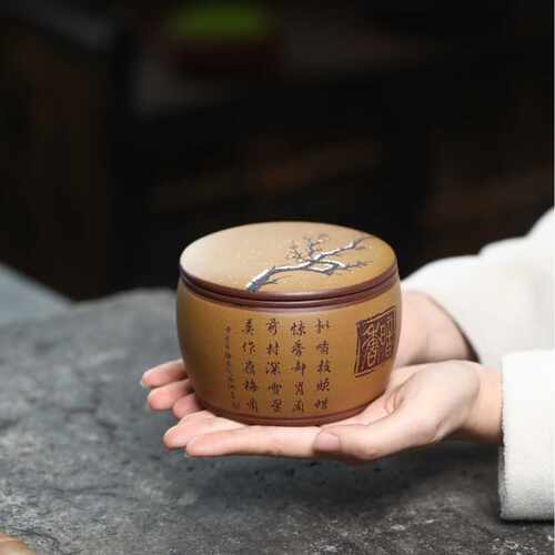 宜兴紫砂暗香茶叶罐陶瓷家用罐小号密封醒茶罐茶存茶罐普洱罐