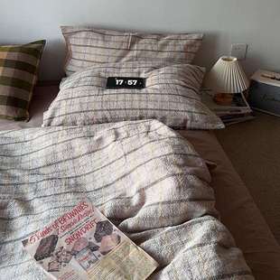 卡布林提花四件套全棉纯棉简约格子被套学生三件套单双人床上用品