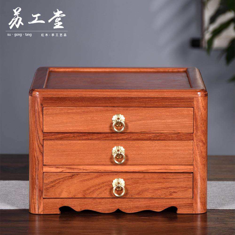 缅甸花梨木整块实木普洱茶盒 多层茶储物柜子 茶饼收纳盒子新中式