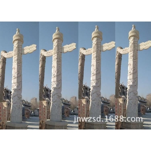 嘉祥石雕祥云柱厂家 广场摆饰汉白玉龙柱华表多少钱 浮雕石柱图片