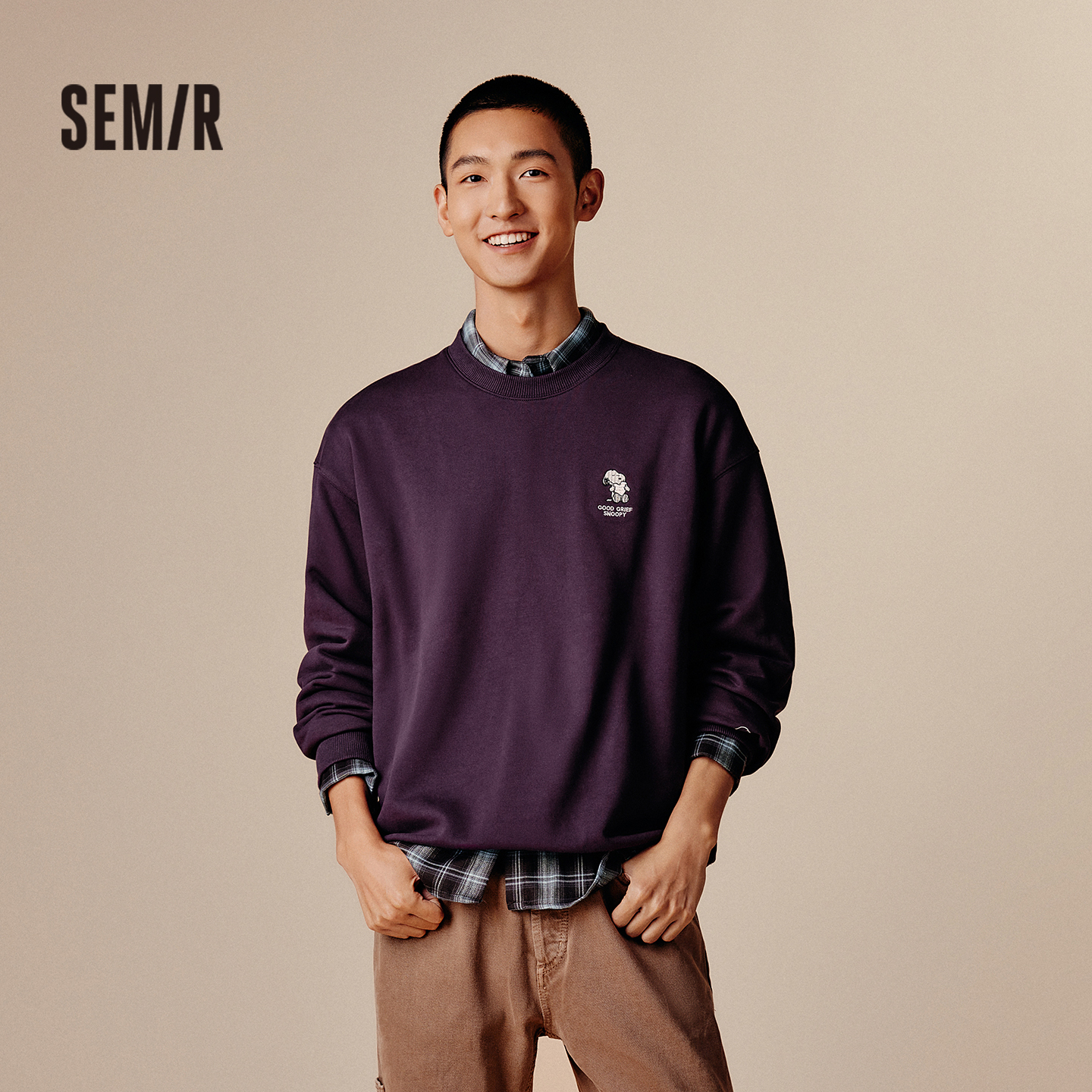 [商场同款]森马史努比系列卫衣男2024秋季新款情侣装绣花印花上衣