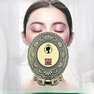 美容镜子手柄镜纹绣私人订制logo高档化妆镜创意覆古手持遮挡拍照