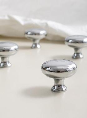 INDOORS法式极简柜门把手衣柜门鞋柜抽屉黄铜镀铬银色圆形小拉手