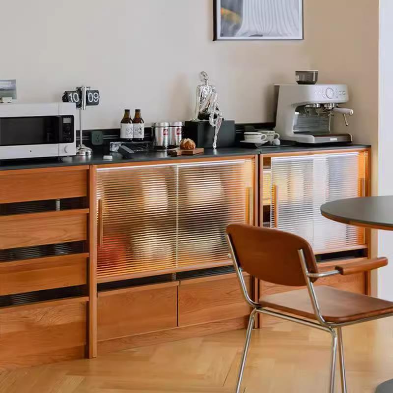 山美九都 MOI模块柜樱桃木餐边柜靠墙一体储物柜客厅岩板实木斗柜