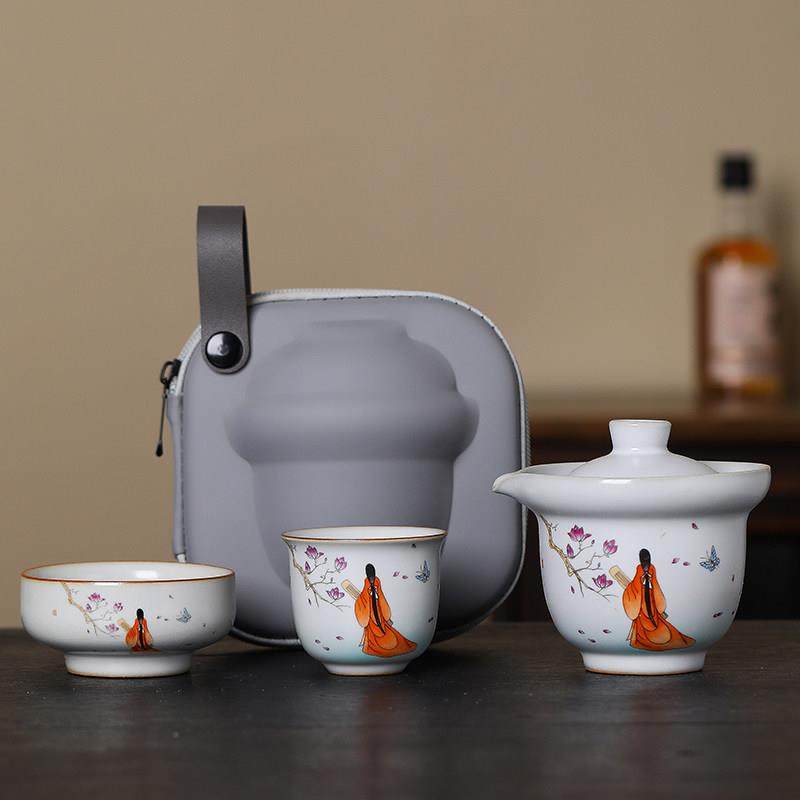 汝窑一壶两杯旅行茶具快客杯防烫手抓壶泡茶器户外便携式功夫茶具,餐饮具,旅行茶具,淘宝优惠券,粉丝福利购,淘宝优惠卷