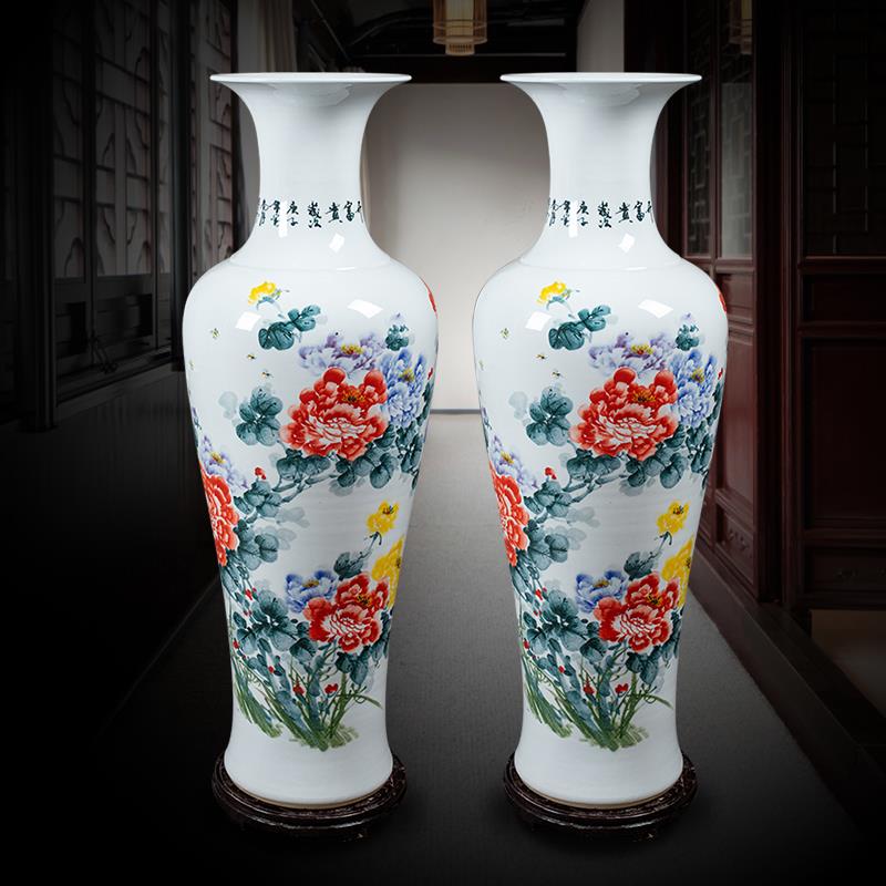 景德镇陶瓷器手绘花开 富贵落地大花瓶客厅电视柜酒店新房装饰摆