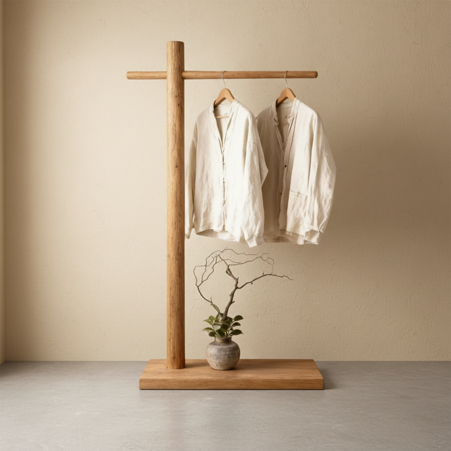 侘寂风实木落地衣帽架橱窗服装展示架民宿酒店特色创意原木挂衣架