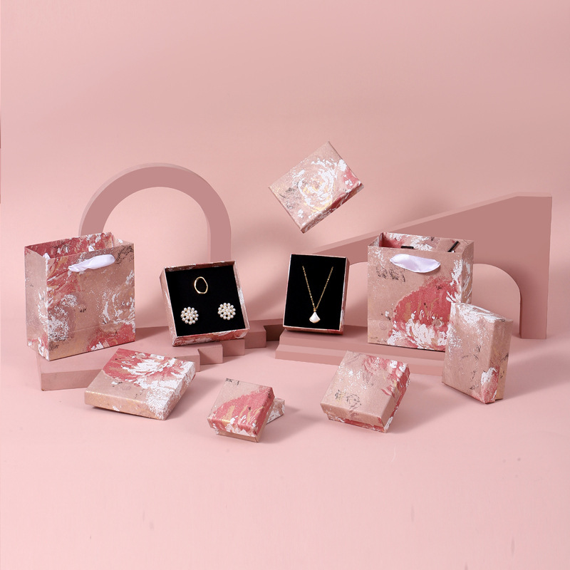 国潮不规则棕色花卉首饰包装盒耳钉手镯戒指手链饰品盒项链盒