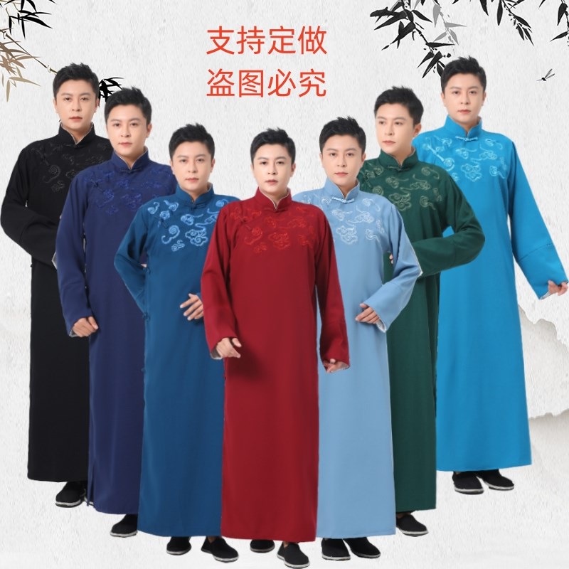 相声服长b衫男士民国大褂中国风中式伴郎服绣花年会演出服长袍马