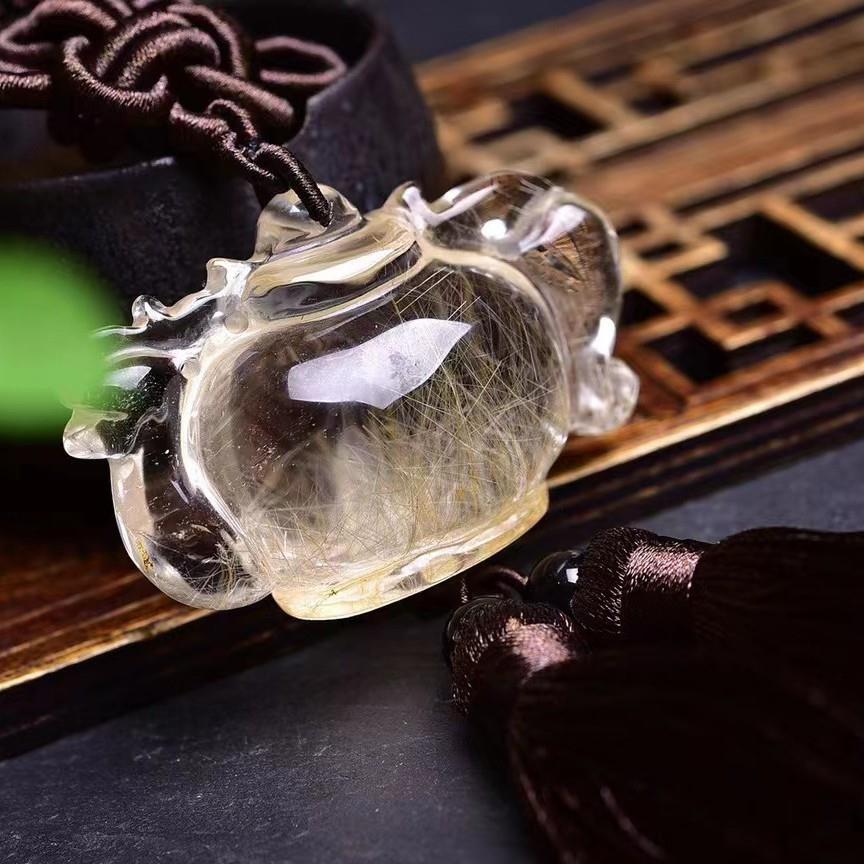 工厂天然水晶发晶手工雕刻茶壶把把胡包挂车挂搭配如意结流苏