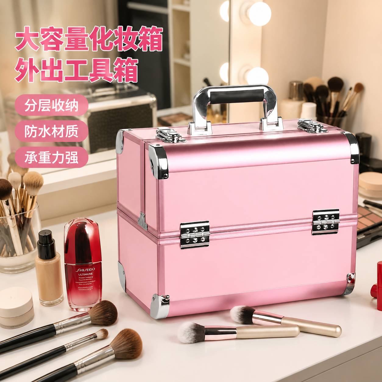 美容外出工具箱铝合金专业化妆箱 美容美发纹绣美甲工具箱包邮图片