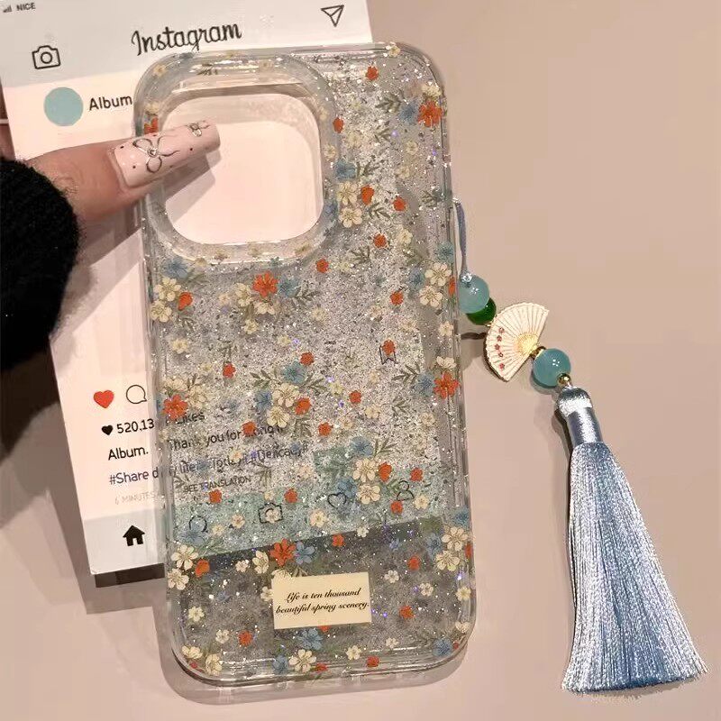 温柔碎花适用苹果16pro手机壳14plus透明闪粉IPHONE15高级感13/12promax小清新11韩系xs创意xsmax平果r保护套