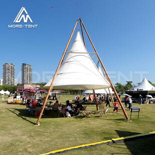 网红营地景区金字塔圆锥形竹节灯笼帐篷户外露营酒店蓬房快速搭建