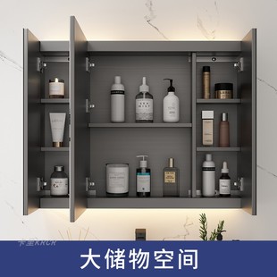 单独洗手卫生间置物架收纳镜子带灯除雾 不锈钢智能浴室镜柜挂墙式
