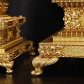 福聚炉烟供香炉烟供盘火供炉煨桑施食香具藏式 黄铜香薰炉甘露勺