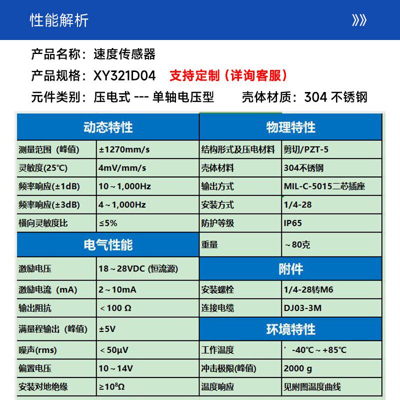 熙源压电振动速度传感器震动检测模块高灵敏度感应器IEPE单轴电压