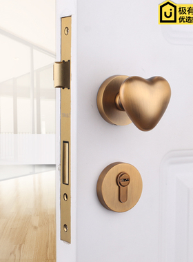 依佰利美式球形锁红色爱心门把手通用型卧室内金色轻奢静音房门锁