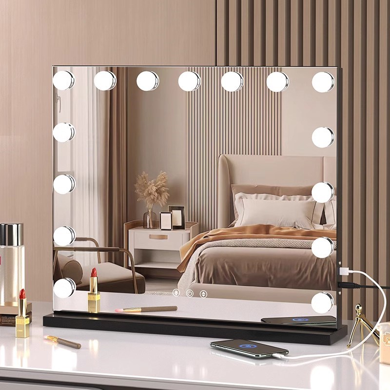 高清化妆镜带灯leld灯泡台式桌面梳妆镜智能镜化妆师美妆镜子ins