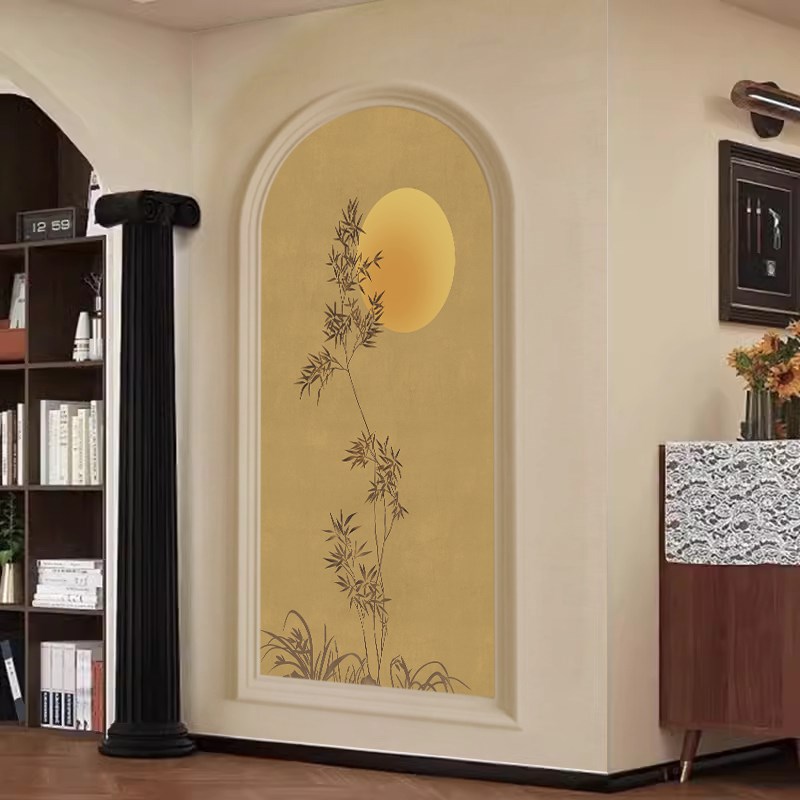 现代中式竹子仙鹤壁纸沙发弧形玄关背景w墙墙纸餐厅定制壁画墙布