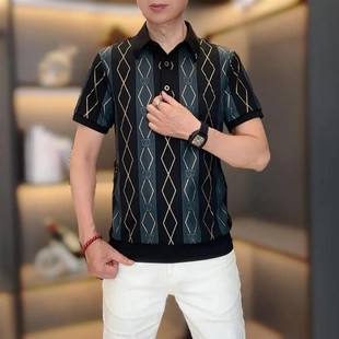 潮流半 韵乐轻奢简欧2025夏透气舒A适条纹Polo衫 男士 翻领短袖 X修身