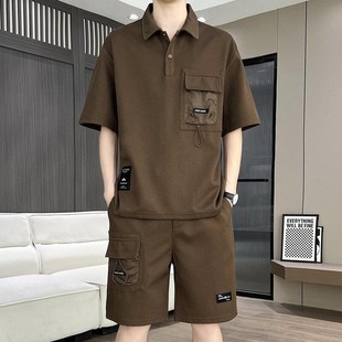 N套装 阔版 华利服饰港风冰丝薄款 新款 休闲潮流两件 夏宽松短袖 衬衫