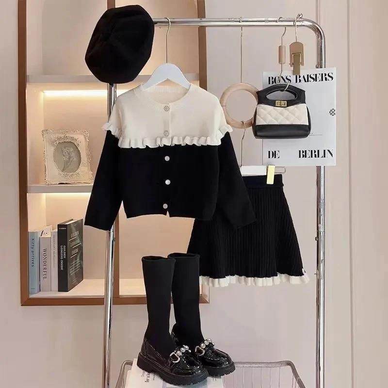 有范YF优选2025女童新款针织秋中大童洋派毛衣香风两件套开衫套装