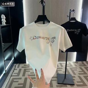 特琪轻奢服饰Amphelisia26夏季创意字母印花男棉重磅短袖宽松圆领