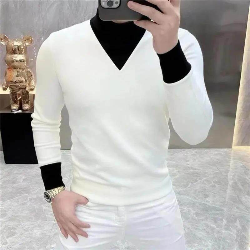 师凯服饰高档半高领加绒加厚厚棉T男士秋冬保暖长袖内搭衣T恤男装