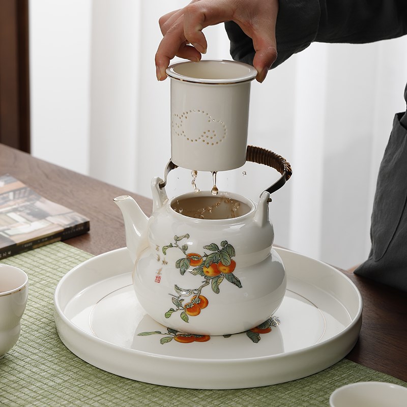原源大容量提梁式茶具套装家用陶瓷茶壶茶杯红茶绿茶带过滤泡茶壶