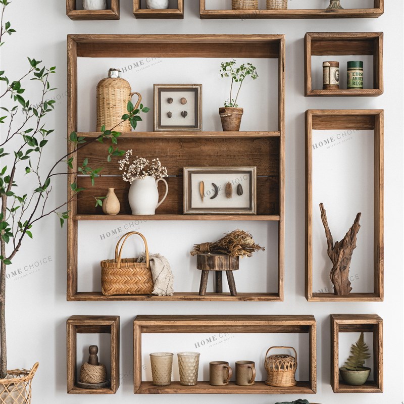 润家家居实木挂壁式书架自由组合格子柜吊柜置物架层架墙壁展示柜