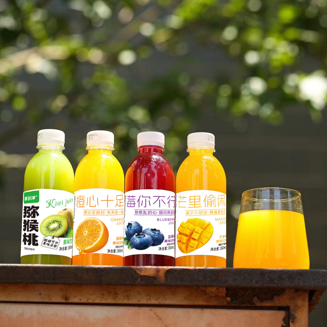 小果汁系列猕猴桃橙子芒果蓝莓汁360ml瓶多口味果味饮料厂家直销