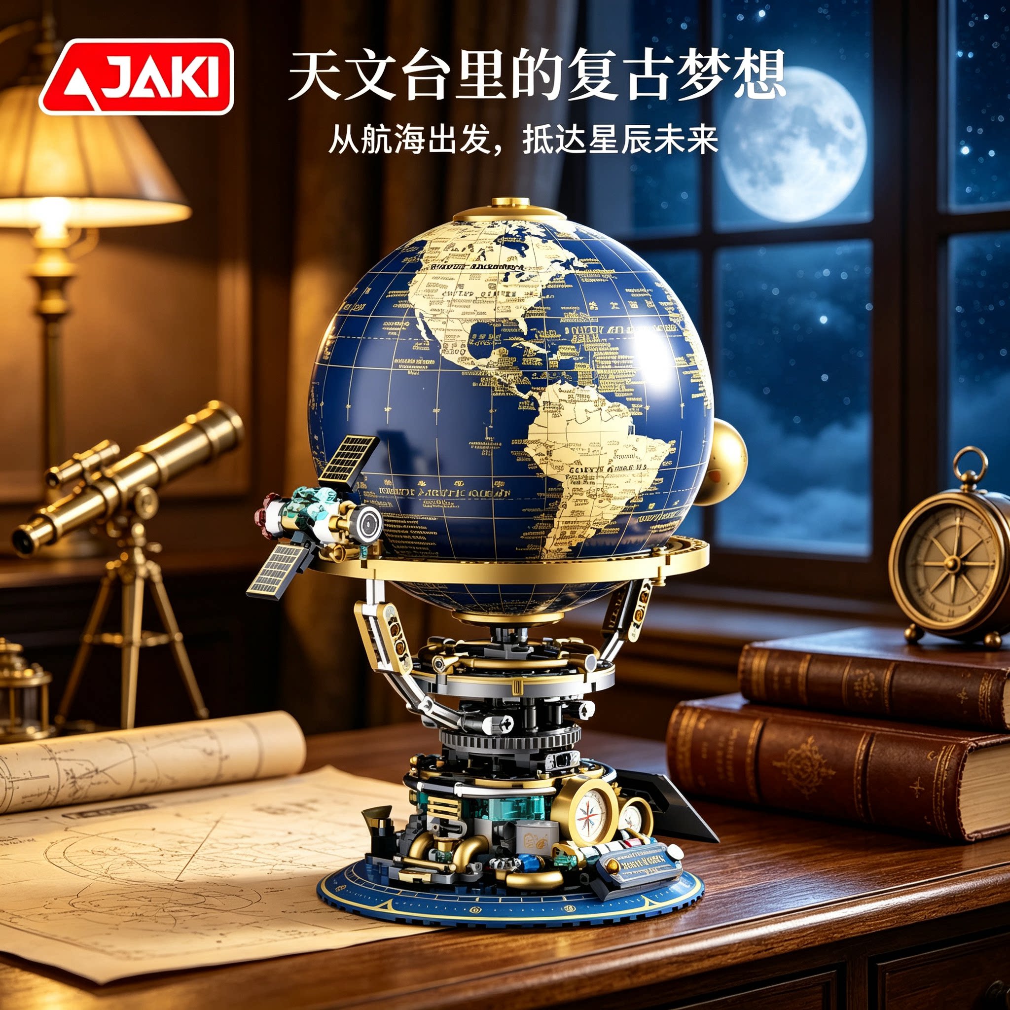 JAKI穹宇之轴复古蒸汽地球仪积木