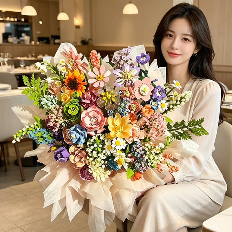 积木拼装花DIY手工花束女生礼物