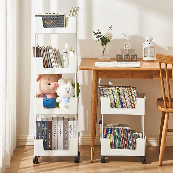 可移动书架置物架家用落地简易书柜多层家用小推车收纳柜子置物柜,收纳整理,书桌收纳置物架,淘宝优惠券,粉丝福利购,淘宝优惠卷