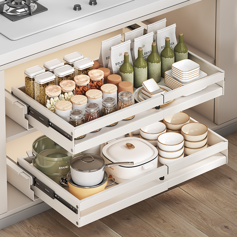 拉篮式置物架厨房橱柜抽屉式碗架收纳内置碗篮碗碟柜内抽拉收纳筐