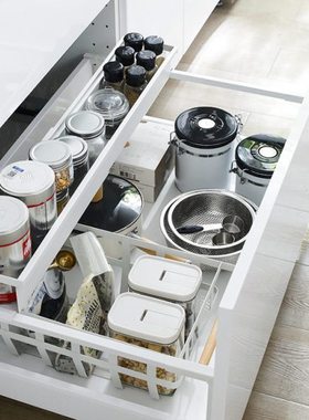 06YM厨房橱柜内抽屉分层架伸缩抽拉式深抽屉上下分隔置物餐具收纳