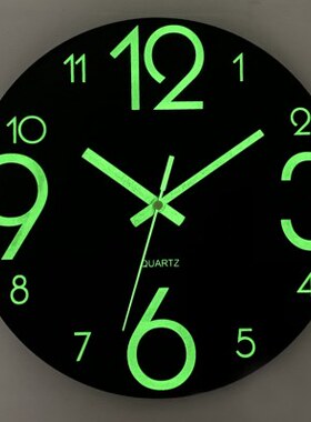 夜光木制挂钟木板静音时钟中纤板木纹发光荧光掛鐘钟表MDF挂式