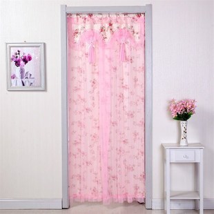 门帘蕾丝双层布艺卧室布艺门帘四季家用客厅隔断帘防蚊装饰免打孔