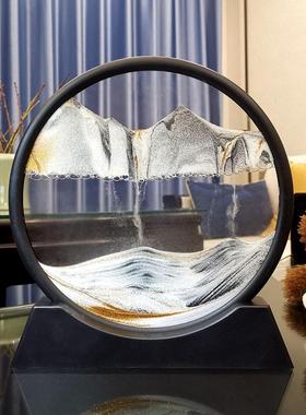 流沙画摆件轻奢3D创意礼品生日解压解闷艺术沙漏家居饰品圆形山水