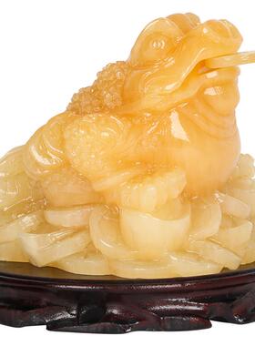 天然米黄玉金蟾招财摆件玉石三足金蟾石雕金蝉摆件店铺开业礼品