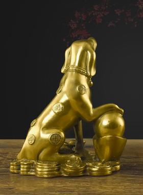 金钱狗纯黄铜狗风水摆件生肖招财狗补西北缺角招财客厅桌面装饰品