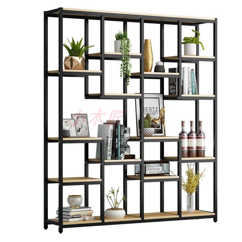 铁艺实木置物架客厅隔断落地展示架花架多层玄关装饰隔板陈列书架