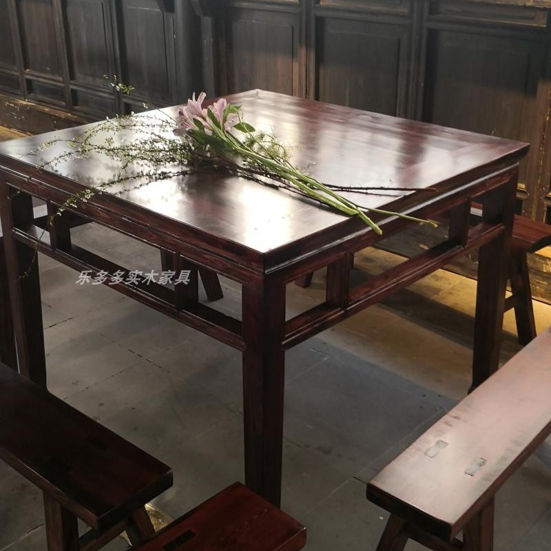 传统实木八仙桌餐桌高桌四方桌仿古桌香樟木大板桌家用榫卯杉木桌