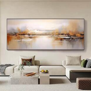 现代简约客厅装饰画一帆风顺沙发背景挂画枫叶河景风景画大幅横版