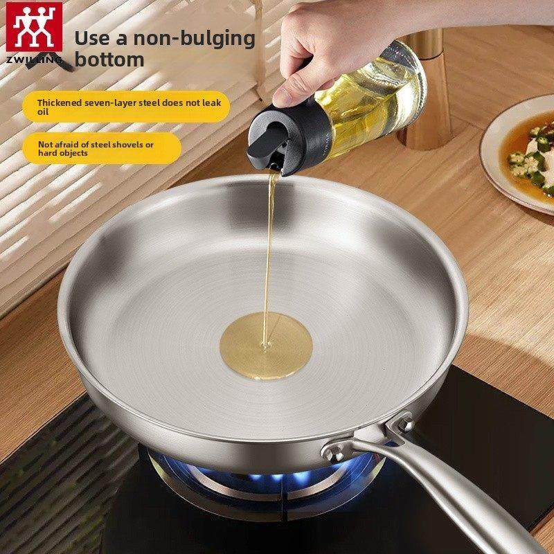 德国正品炒锅316不锈钢平底锅无涂层煎锅家用不粘锅电磁炉燃气