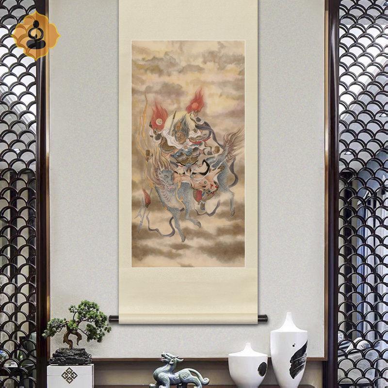 工笔神仙人物国画殷郊殷元帅画像玄关书房供奉新中式装饰卷轴挂画