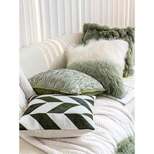 绿色滩羊毛狐狸毛抱枕轻奢法式客厅沙发靠垫北欧样板间别墅靠垫套